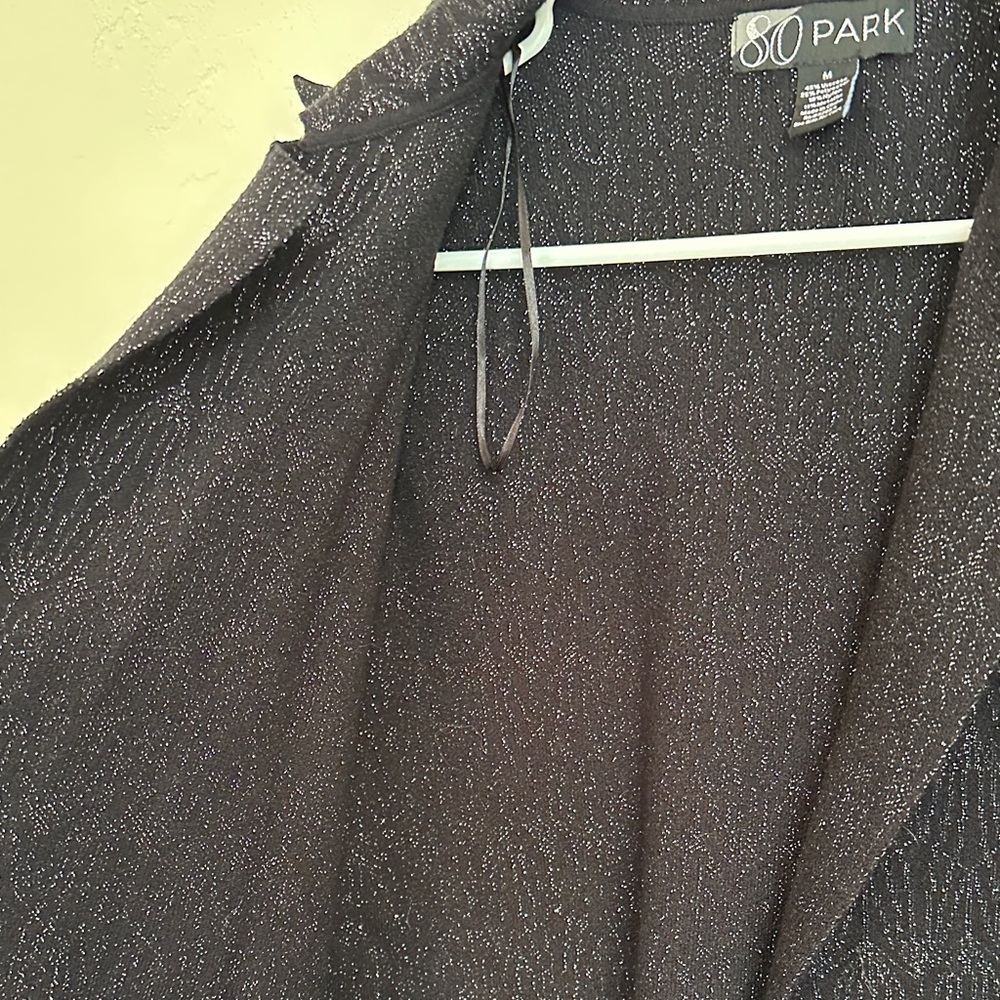 Black Metallic Shimmer Long Cardigan Duster Size M - Picture 5 of 7